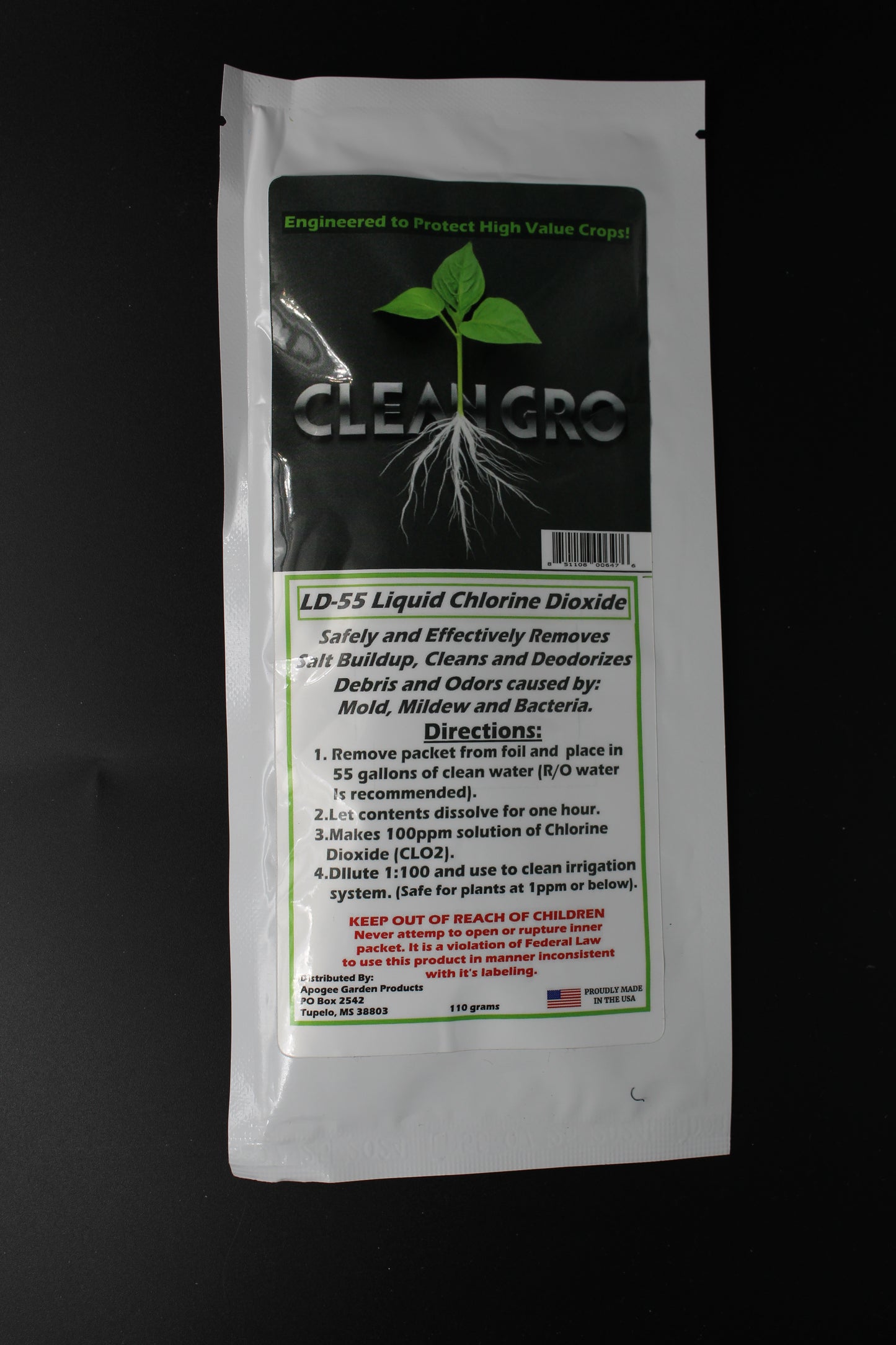 CleanGro LD-55 Liquid Chlorine Dioxide | Irrigation System Cleaner & Odor Eliminator | 100ppm Solution