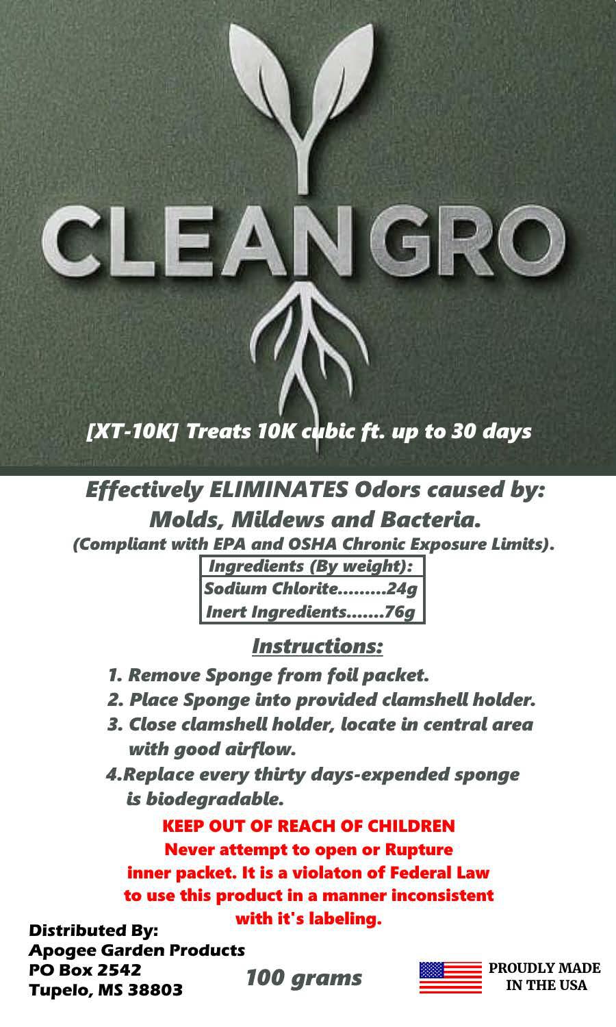 CleanGro XT Slow Release Odor Eliminator | Eliminates Oder caused by Mold, Mildew & Bacteria | 30-Day Mold & Mildew Treatment