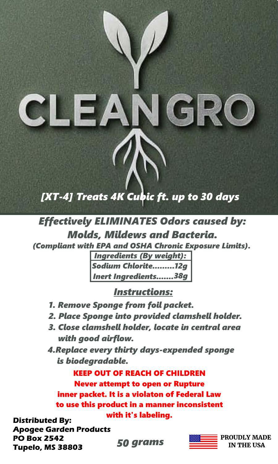 CleanGro XT Slow Release Odor Eliminator | Eliminates Oder caused by Mold, Mildew & Bacteria | 30-Day Mold & Mildew Treatment