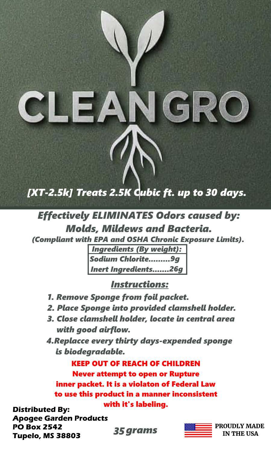 CleanGro XT Slow Release Odor Eliminator | Eliminates Oder caused by Mold, Mildew & Bacteria | 30-Day Mold & Mildew Treatment